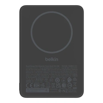 Акумулятор портативний літій-іонний Power Bank Belkin 10000мА·год, 20Вт/Qi2 7.5Вт, Slim Magnetic Ring, чорний (BPD017HQBK)