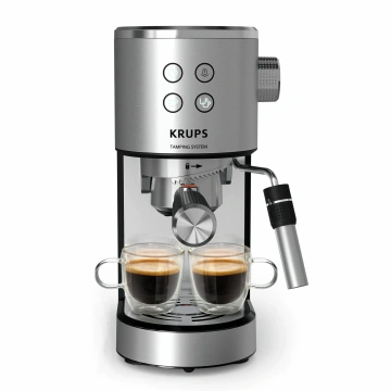 Кавоварка Krups ріжкова Virtuoso+ Tamping System 1л, мелена, ручний капучинатор, 15 бар, сірий (XP499EE0)