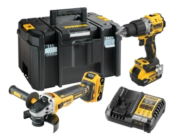 Набір із двох акумуляторних інструментів DeWalt 18В XR дриль-шурупокрут ударний DCD805 шліфмашина кутова DCG405 акб 2х5А·год ЗП та кейс 8.05кг (DCK2026P2T)