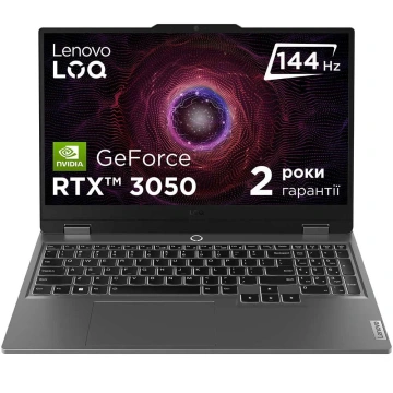 Ноутбук Lenovo LOQ-15ARP9 15.6" FHD IPS AG, AMD R5-7235HS, 16GB, F512GB, NVD3050-6, DOS, сірий (83JC00NTRA)