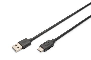 Кабель DIGITUS USB-A > USB-C заряджання/синхронізації, USB 2.0, M/M, 3м, чорний (AK-300148-030-S)