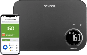 Ваги Sencor кухонні, 8кг, підключення до смартфону, AAAx2, пластик, чорний (SKS7178BK)