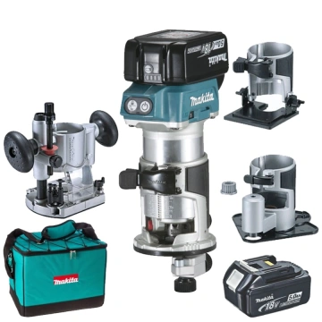 Фрезер акумуляторний Makita Li-ion LXT 18 В 2х5.0А·год цанга 6.35мм 10000-30000об/хв 1.8кг (DRT50RTEX3)