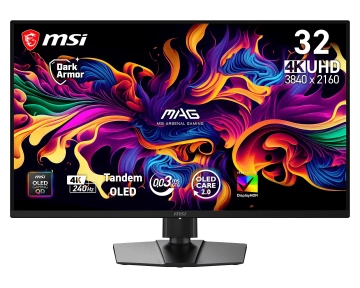 Монітор MSI 31.5" MAG 321UP QD-OLED-X24 2xHDMI, DP, USB-C, Audio, QD-OLED, 3840x2160, 240Hz, 0.03ms, DCI-P3 99%, G-SYNC, FreeSync, Pivot, HDR500 (9S6-3DD29A-076)