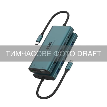 Хаб 2E USB-С > 3xUSB-A/2xUSB-C PD/2хHDMI/VGA/jack3.5/microSD/SD/Ethernet, 0.15м, Pine Green (2E-W3601)
