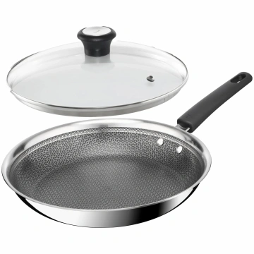 Сковорода Tefal Emotion+ Power, 24см, з кришкою, нержавіюча сталь, серцевина-алюміній, хромована сталь, бакеліт, скло (SET_E3410455)