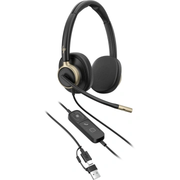 Гарнітура комп'ютерна стерео On-ear HP Poly Mission 825, USB-A, USB-C, 4 x Uni-mic, ANC, Beamforming, AI noise cancelling, Teams, Zoom, Google Meet, чорний (C01FCAA)