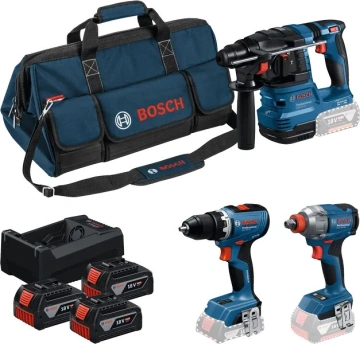 Набір із трьох акумуляторних інструментів Bosch Professional дриль-шурупокрут GSR 18V-65, перфоратор GBH 18V-22, гайковерт ударний GDX 18V-285 акб 3x5А·год, ЗП, сумка M-BAG (0.615.A50.093)
