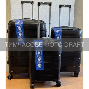 Набір валіз 2E, M6910, поліпропілен, (L+M+S), блискавка anti theft, 4 колеса, кодовий замок, чорний (2E-PP-M6910-SET3-BK)