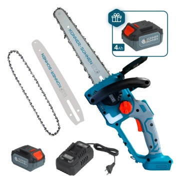 Пила ланцюгова акумуляторна Konner&Sohnen KS MCS20V-12 SET PLUS 20В акб 2х4А·год шина 30см ЗП 2.05кг (KSMCS20V-12SETPLUS)