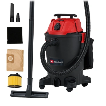 Пилосос професійний Einhell TC-VC 3055 A 850Вт 190мБа контейнер 30л розетка 220В/2000Вт вологе/сухе прибирання 4.95кг (2347430)