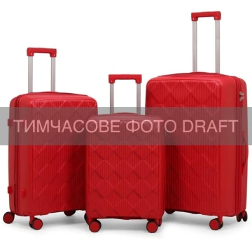 Набір валіз 2E, M7977, поліпропілен, (L+M+S), блискавка anti theft, 4 колеса, кодовий замок, червоний (2E-PP-M7977-SET3-RD)