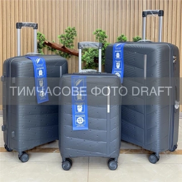 Набір валіз 2E, M7980, поліпропілен, (L+M+S), блискавка anti theft, 4 колеса, кодовий замок, темно-сірий (2E-PP-M7980-SET3-DG)