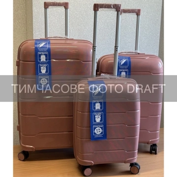 Набір валіз 2E, M6910, поліпропілен, (L+M+S), блискавка anti theft, 4 колеса, кодовий замок, рожево-золотий (2E-PP-M6910-SET3-RG)