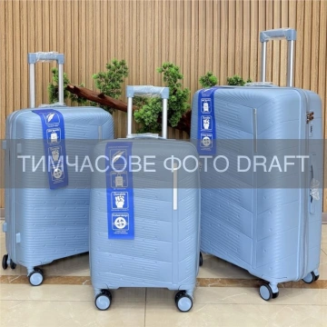 Набір валіз 2E, M7980, поліпропілен, (L+M+S), блискавка anti theft, 4 колеса, кодовий замок, блакитний (2E-PP-M7980-SET3-LB)