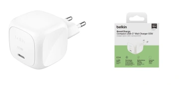 Зарядний пристрій мережевий Belkin 65Вт USB-С GAN PD PPS, білий (WCA011KQWH)