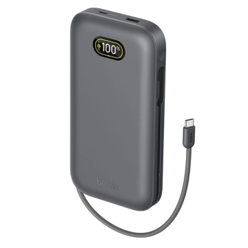 Акумулятор портативний літій-іонний Power Bank Belkin 27000мА·год, 240Вт, з інтегрованим кабелем USB-C, сірий (BPB040HQCH)