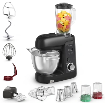 Кухонна машина Tefal Bake Partner + 1100Вт, чаша-метал, корпус-пластик, насадок-9, чорний (QB5458F0)