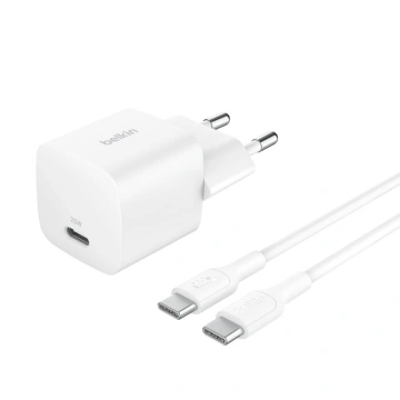 Зарядний пристрій мережевий Belkin 25Вт USB-С PD PPS, кабель USB-С > USB-C, 1м, PVC, білий (WCA012KQ1MWH-B6)