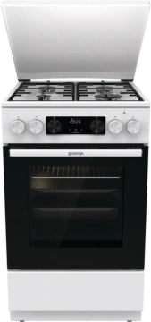 Плита Gorenje комбінована, 70л, 50x60см, метал. кришка, дисплей, IconLed, емальовані, білий (GK5C63WH)