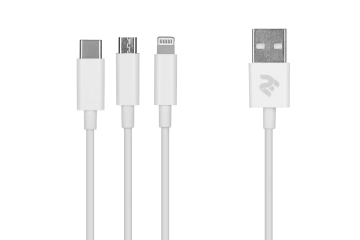 Кабель 2E USB-A > microUSB/Lightning/Type C, 5В/2.4A, 1.2м, білий (2E-CCMTLAB-WT)