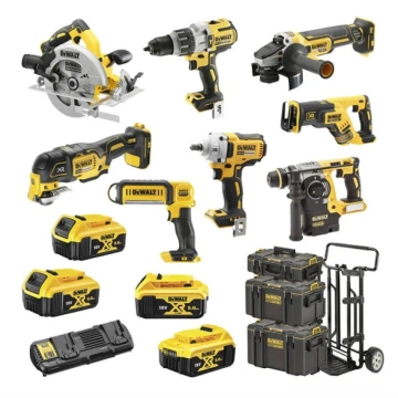 Набір із восьми акумуляторних інструментів DeWALT 18В акб 4х5А·год ЗП 3хВаліза та візок ToughSystem 43.5кг (DCK856P4)