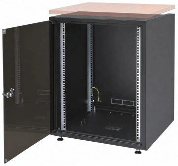 Шафа ZPAS 19", 12U, SJB, передні скляні двері, без стільниці, 600x600 мм, максимально 30кг, чорна (W-3987-01-02-161-BBL)