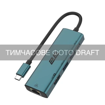 Хаб 2E USB-С > 2xUSB-A/USB-C PD/HDMI/Ethernet, 0.15м, Pine Green (2E-W3125)