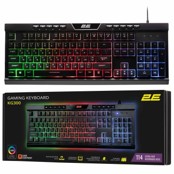 Клавіатура мембранна 2E GAMING KG300 114key, USB-A, EN/UA, LED, чорний (2E-KG300UB)