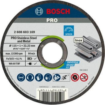 Диск відрізний Bosch Professional для нержавіючої сталі та металу 115x1x22.23мм (2.608.603.169)