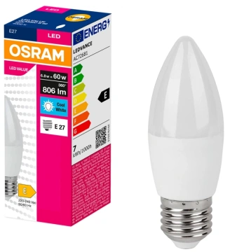 Лампа OSRAM LED E27 6.8Вт 3000К 806Лм В60 VALUE (4099854545306)