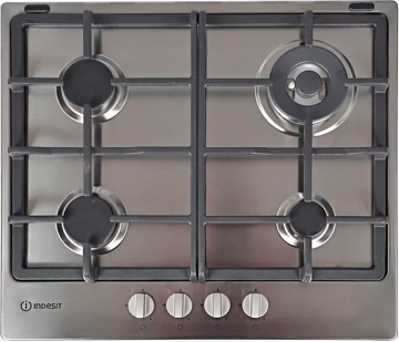 Варильна поверхня Indesit газова, 60см, чавун, конфорка з подвійним рядом полум'я, нерж (THP641W/IX/I)