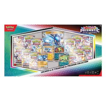 Колекційна карткова гра Pokemon: Scarlet & Violet Prismatic Evolutions. Lucario Ex & Tyranitar Ex Premium Collection Box (196214130029)
