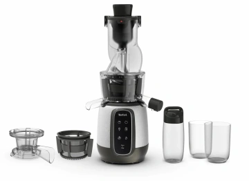 Соковитискач Tefal Ultra Juice шнековий 200Вт, чаша-6л, жмих-0.8л, пластик, сріблясто-чорний (ZC605D38)