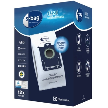 Мішки для пилососів Electrolux S-Bag Classic Long Performance синтетичні 3.5л, 12шт, ароматизатор для пилососів (E201SMCB)