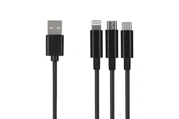 Кабель 2E USB-A > microUSB/Lightning/Type C, 5В/2.4A, 1.2м, чорний (2E-CCMTLAB-BL)