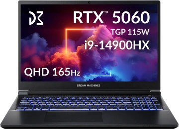 Ноутбук Dream Machines RG5060-15 15.6QHD IPS, Intel i9-14900HX, 32GB, F1TB, NVD5060-8, DOS, чорний (RG5060-15UA30)