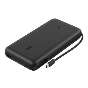 Акумулятор портативний літій-іонний Power Bank Belkin 25000мА·год, 158Вт, з інтегрованим кабелем USB-C, чорний (BPB039HQBK)