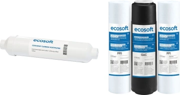 Постфільтр Ecosoft CHV2010ECOPKG + комплект картриджів CPV3ECOSTD 1-2-3 для фільтрів зворотного осмосу (CHV2010ECOPKG+CPV3COSTD)