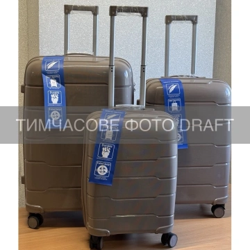 Набір валіз 2E, M6910, поліпропілен, (L+M+S), блискавка anti theft, 4 колеса, кодовий замок, шампань (2E-PP-M6910-SET3-CH)