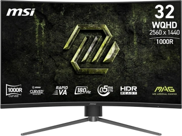 Монітор MSI 31.5" MAG 325CQPF-E18 2xHDMI, DP, Audio, VA, 2560x1440, 180Hz, 0.5ms, sRGB 111%, CURVED, AdaptiveSync, HAS (9S6-3DC14H-201)