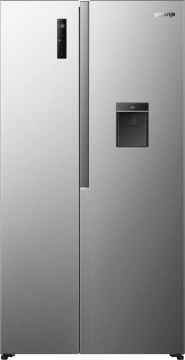 Холодильник SBS Gorenje, 179х62х91см, 2 двері, 344(197)л, А+, NF+, Інв., Зона св-ті, диспенсер, Зовн. Диспл, нерж (NRS917E41XWD)