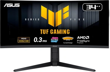 Монітор Asus 34" TUF Gaming VG34WQL5A 2xHDMI, 2xDP, 4xUSB, MM, VA, 3440x1440, 21:9, 200/400Hz, 1ms, sRGB 120%, CURVED, FreeSync, HAS, HDR400 (90LM0CI1-B01171)