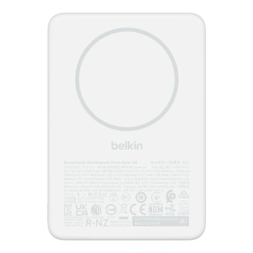 Акумулятор портативний літій-іонний Power Bank Belkin 10000мА·год, 20Вт PD/Qi2 7.5Вт, Slim Magnetic, білий (BPD015HQWH)