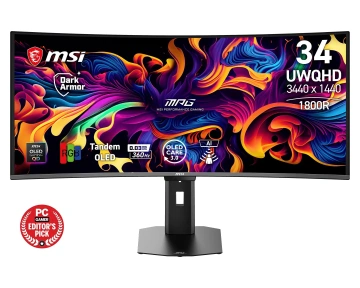 Монітор MSI 34" MPG 341CQR QD-OLED X36 2xHDMI, DP, USB-C, 2xUSB, QD-OLED, 3440x1440, 21:9, 360Hz, 0.03ms, DCI-P3 99%, CURVED, G-SYNC, FreeSync, HAS, HDR500 (9S6-3DE29A-001)