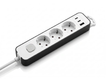 Подовжувач мережевий 2E TwoColors 3м, 3xТипF, 16A, 2xUSB-C, 1x USB-A, біло-чорний (2E-U03ESU33WB)