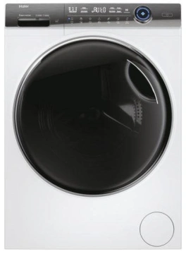 Haier Пральна машина фронтальна, 9кг, 1400, A+++, 44см, дисплей, пара, інвертор, люк чорний, прямий привід, білий (HW90G-B14979TU1S)