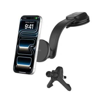 Автомобільний тримач смартфона Belkin Qi2 з бездротовою зарядкою (дефлектор/панель) + USB-C 27Вт (WIC012HQBK)