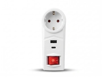 Адаптер мережевий 2E 1xТипF, 16A, 1xUSB-A, 1xUSB-C, білий (2E-AD0102SWH)
