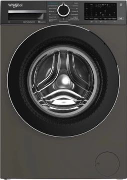 Пральна машина Whirlpool фронтальна, 8кг, 1400, А, 44.4см, дисплей, пара, інвертор, люк чорний, сірий (WAM872XAB)
